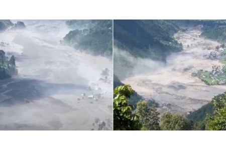 रसुवाको भोटेकोशीमा भीषण बाढी, हाइड्रो र बस्तीमा क्षति