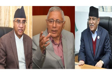 गठबन्धनलाई कुनैपनि हालतमा कमजोर हुन दिदैनौ : प्रचण्ड,शेखर र देउवा