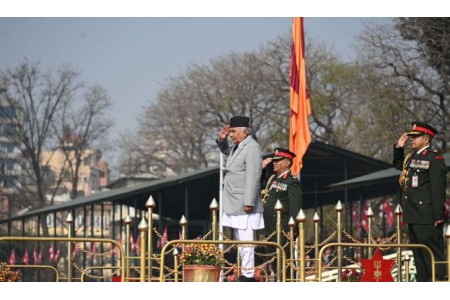 नेपाली सेना स्थापनाको २६२ औं वार्षिकोत्सबको अवसरमा राष्ट्रपति पौडेल टुँडिखेलमा