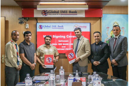 ग्लोबल आइएमई बैंक र त्रिवेणी मोटोकर्पबीच विद्युतीय सवारी कर्जासम्बन्धी सम्झौता