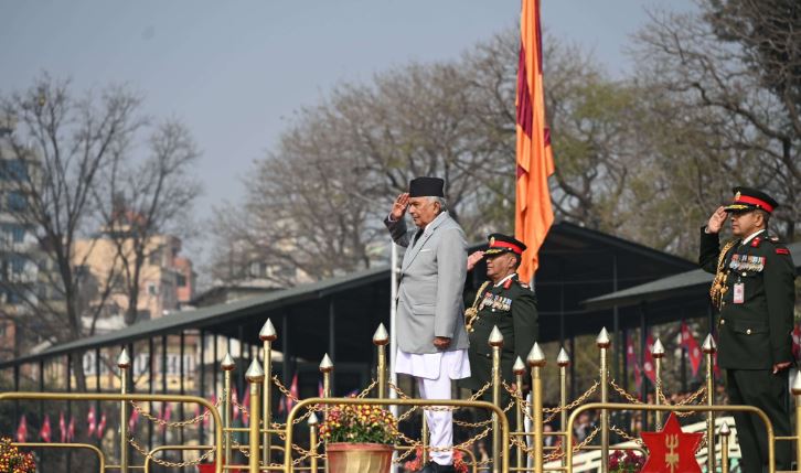 नेपाली सेना स्थापनाको २६२ औं वार्षिकोत्सबको अवसरमा राष्ट्रपति पौडेल टुँडिखेलमा
